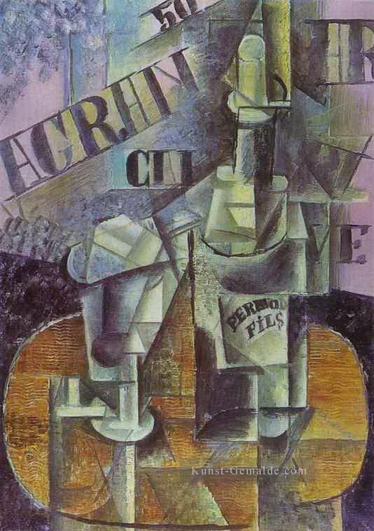 Flasche Pernod Table in einem Cafe 1912 Kubisten Ölgemälde